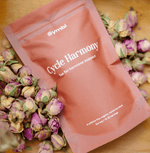 Cycle Harmony Tea with raspberry leaf, chamomile, fennel seed, and hibiscus—designed to relieve PMS pain and support hormonal balance, bringing harmony to your cycle.
