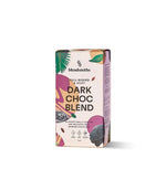 Blendsmiths Dark Choc Blend packaging, featuring a full-bodied and silky drinking chocolate. The 250g box design incorporates deep purple and warm earthy tones, complemented by botanical elements and cocoa imagery. It highlights key product attributes suc