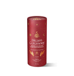 Dream Ceremony ceremonial cacao brew packaging with Cayenne Pepper & Himalayan Salt, featuring a bold red design with celestial gold accents.