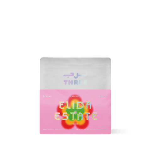 Panama Elida Estate Falda Geisha Natural coffee bag with colorful branding