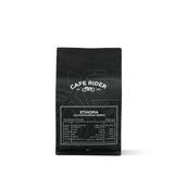 Packaged Ethiopia Guji Shakiso Hoqata Reserve coffee from Cafe Rider, featuring brewing recommendations and tasting notes.