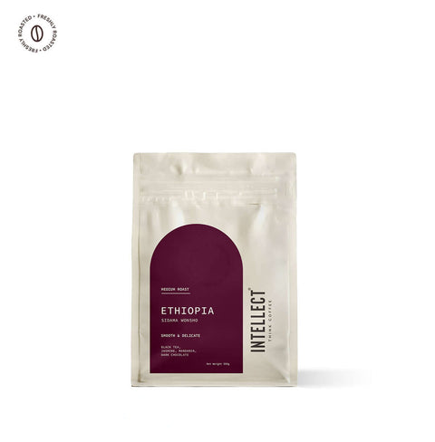 Ethiopia Sidama Wonsho Medium Roasted Specialty Coffee bag with smooth and delicate flavor profile.