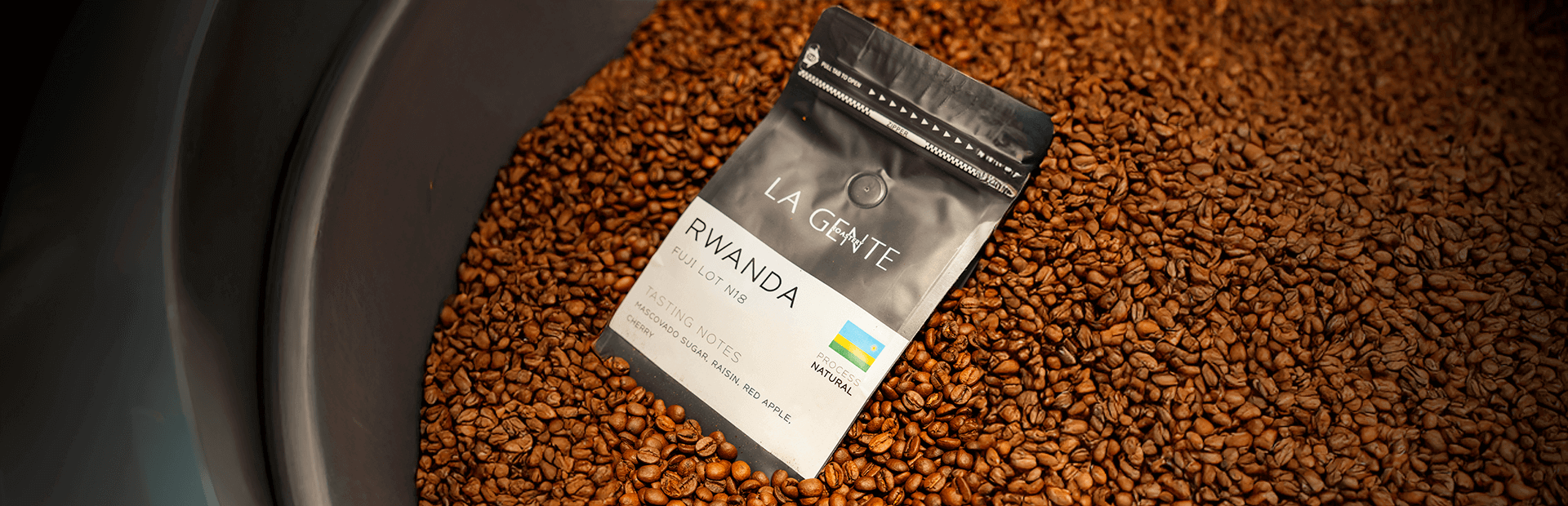 Rwanda coffee beans in a bag, showcasing rich flavor for coffee lovers in Dubai, perfect for gifts and drinkware accessories.