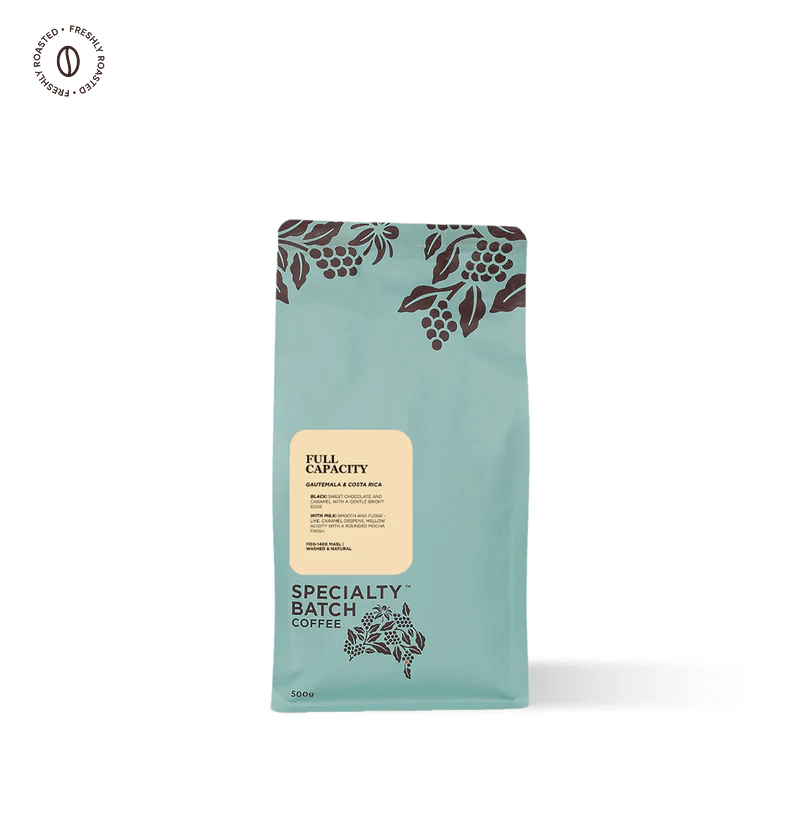 Full Capacity Medium Roasted Premium Blend coffee bag with signature specialty batch design.