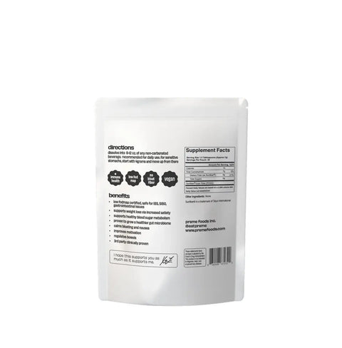 PREME Gentle Prebiotic Fiber powder supplement for gut health and skin clarity, tasteless and easy to mix.