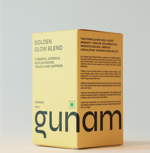 GUNAM Golden Glow Blend with turmeric, saffron, and antioxidants, supports immunity, skin health, healing, and natural anti-inflammation.