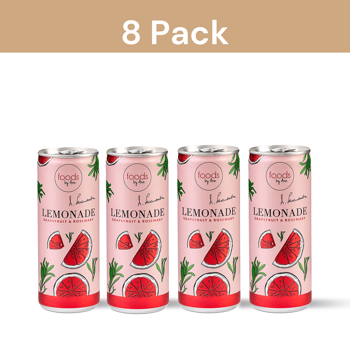 FOODS BY ANN Grapefruit & Rosemary Lemonade, sparkling summer drink with natural ingredients, free from preservatives and artificial colors.