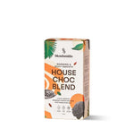 Blendsmiths House Choc Blend packaging, featuring a warm and silky-smooth drinking chocolate made with Himalayan salt. The box has a modern design with earthy tones, abstract patterns, and botanical elements.