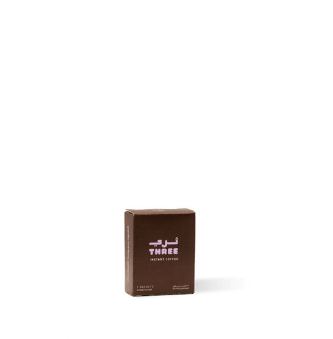 Instant Coffee by Three Coffee in sleek box of 7 sachets, freeze-dried blend with Timor-Leste and Ethiopia origins, crafted for café-quality brews without gear or effort.