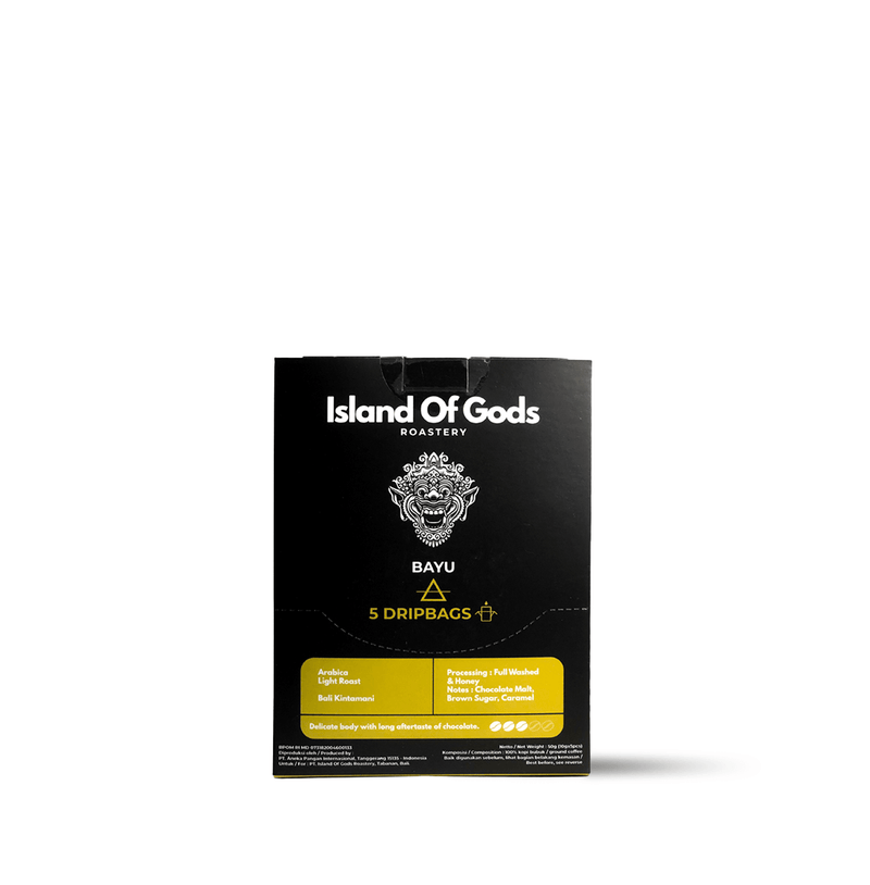 Island of Gods drip bags displayed, featuring vibrant packaging for flavorful coffee blends.