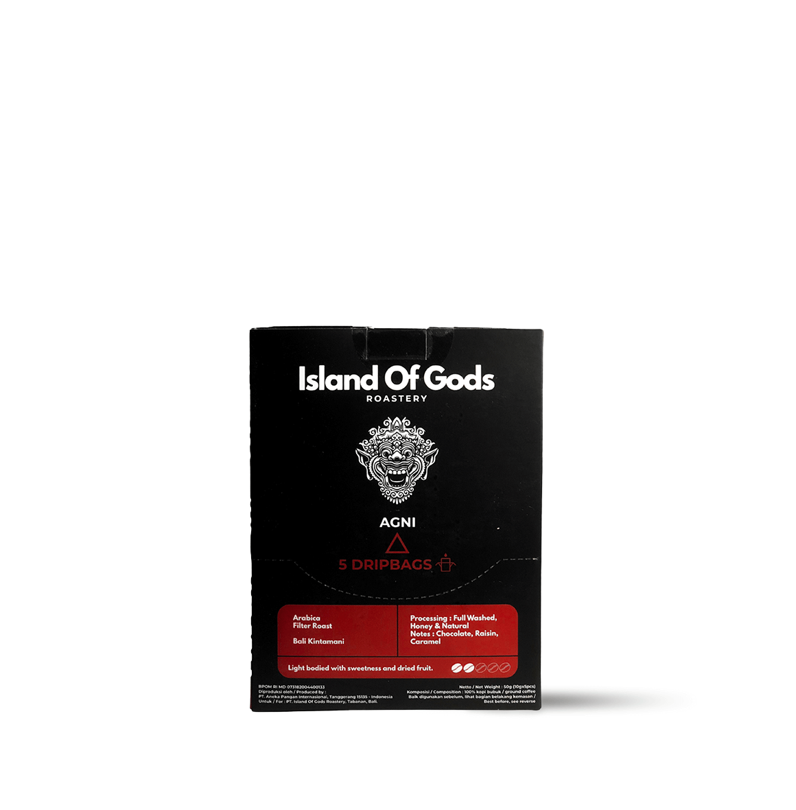 Variety of Island of Gods drip bag coffee boxes displayed on a rustic surface, showcasing vibrant packaging and flavors.