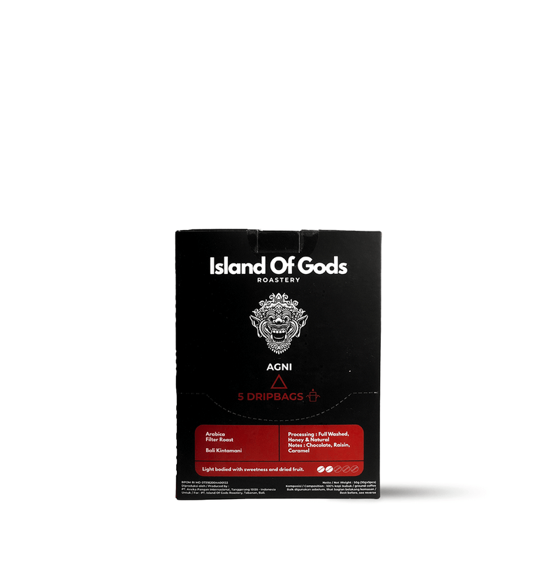 Variety of Island of Gods drip bag coffee boxes displayed on a rustic surface, showcasing vibrant packaging and flavors.