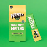 PerfectTed Vanilla Matcha Sticks (84 Pack) showing individual sachets and the box. — view 3