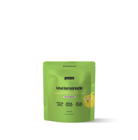PREME Kiwi Lemonade 3:1 Electrolytes with trace minerals and hyaluronic acid for hydration and gut-skin health.