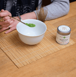 Kokoro Ceremonial Matcha 40g by Mizuba Tea Company in a tin, made from first flush leaves of ancient tea plants in Japan, featuring Samidori, Asahi, and Gokou cultivars for deep flavor.