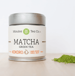 Kokoro Ceremonial Matcha 40g by Mizuba Tea Company in a tin, made from first flush leaves of ancient tea plants in Japan, featuring Samidori, Asahi, and Gokou cultivars for deep flavor.