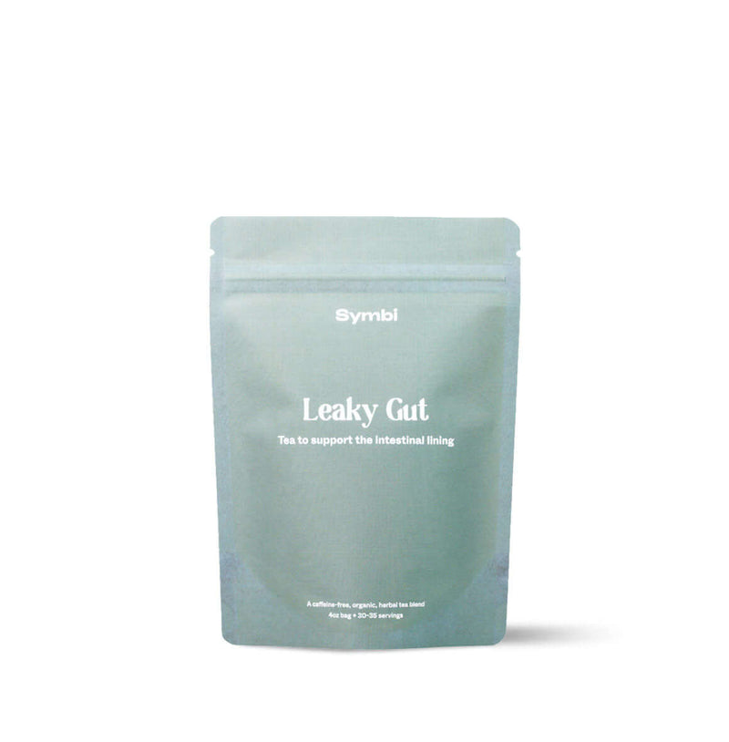 Leaky Gut Tea with marshmallow root, chamomile, calendula, plantain, and ginger—designed to support digestive health, reduce bloating, and help alleviate the symptoms of a leaky gut.