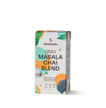 Blendsmiths Masala Chai Blend packaging, showcasing a vibrant and authentic traditional masala chai blend with aromatic spices. The 250g box design features warm orange and teal tones, complemented by botanical elements and a subtle Indian-inspired illust