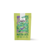 Organic Matcha Latte packaging from Atelier Marta featuring vibrant design and vegan ingredients.