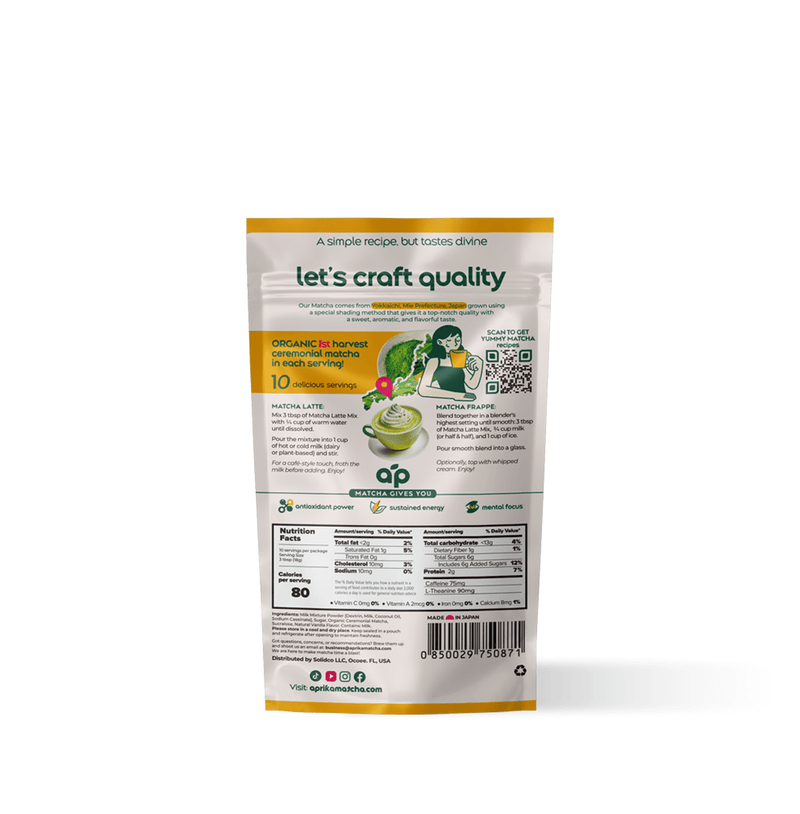 Naturally sweetened vanilla blend Organic, vegan-friendly, gluten-free, and dairy-free, this ceremonial Ceremonial Matcha Latte Mix