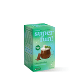 Mint Chocolate instant hot chocolate powder with Reishi, sugar-free, in a fun green box.