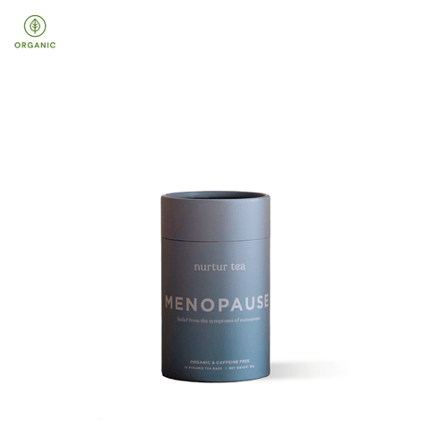 Menopause Tea canister by Nurtur Tea, calming blend for menopausal comfort and hormonal harmony.