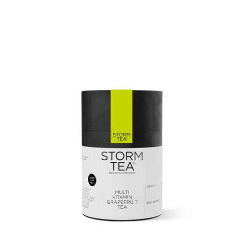 Storm Tea canister of multi vitamin grapefruit tea for energy boost