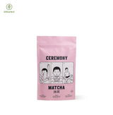 Ceremony Matcha package with illustrations, part of the Matcha & Chill Bundle for a relaxing tea experience.