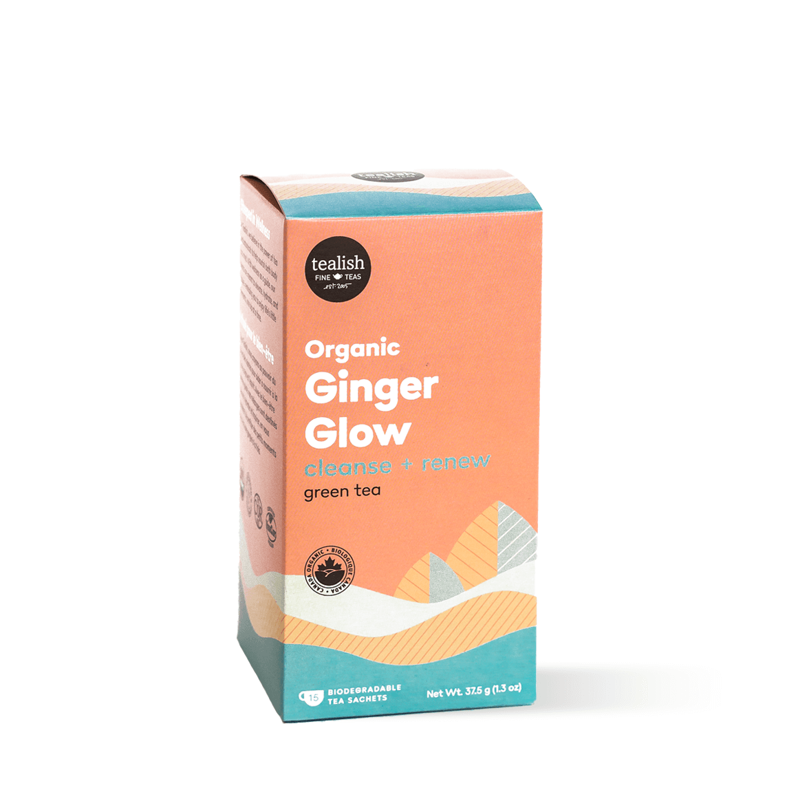 Organic Ginger Glow green tea with zesty ginger, lime, and citrus—cleansing and invigorating, perfect for boosting your daily wellness routine with a refreshing, vibrant glow.