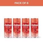 Pack of 8 Revibed Hibiscus & Peach Superfood Infusion cans with a blend of fruity and floral flavors.