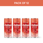 Pack of 12 Revibed Hibiscus & Peach Superfood Infusion cans with tart hibiscus and sun-ripened peaches flavor.