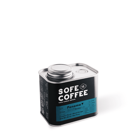 Premium Panama Geisha coffee beans in a stylish tin, offering floral and fruity notes for an exquisite coffee experience.