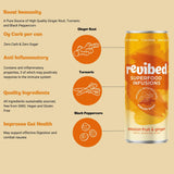 Passion Fruit & Ginger Superfood Infusion can with ginger, turmeric, and black peppercorn benefits highlighted.
