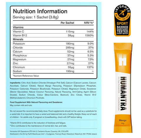 Humantra Mango Electrolyte Sachet Mix - Nutritional Information