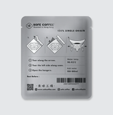 Back of Sofe 100% Single Origin Drip Bag Coffee showing usage instructions and preparation details.