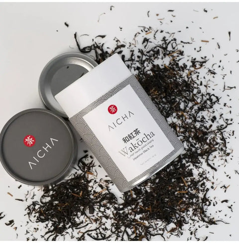 100 years old Wakōcha (Japanese Black Tea) from AICHA packaging with loose leaf tea