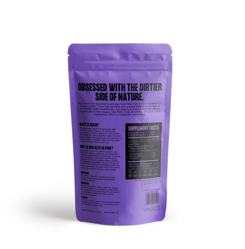Reishi Mushroom Powder purple pouch supplement packaging for relaxation and sleep support