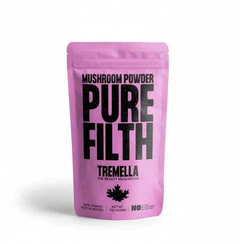 Tremella Mushroom Powder pink pouch packaging for pure filth beauty mushroom hydration support
