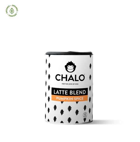 Chalo Pumpkin Spice Premix, creamy autumn latte blend with warm spices, perfect for chai or espresso lovers.