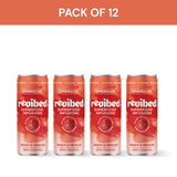Pack of 12 Revibed Hibiscus & Peach Superfood Infusion cans with tart hibiscus and sun-ripened peaches flavor.