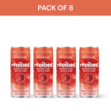 Pack of 8 Revibed Hibiscus & Peach Superfood Infusion cans with a blend of fruity and floral flavors.