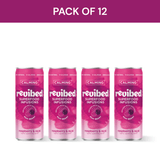 Pack of 12 Revibed Raspberry & Acai Superfood Infusion cans with calming properties and vibrant packaging.