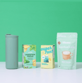 Sage Gift Set featuring Nomad Flip Sage, Organic Digest Ease, and Mint Cocoa Blend on green background.