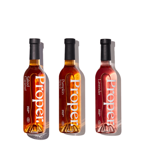 Seasonal Kit featuring three flavored syrups: Salted Caramel, Pumpkin Spice, and Lavender for your coffee experience.