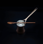 BEN RAHIM Cezwe Coffee Spoon handcrafted from olive wood for Turkish coffee; designed for even stirring, balanced extraction, and beautiful, natural grain variation.