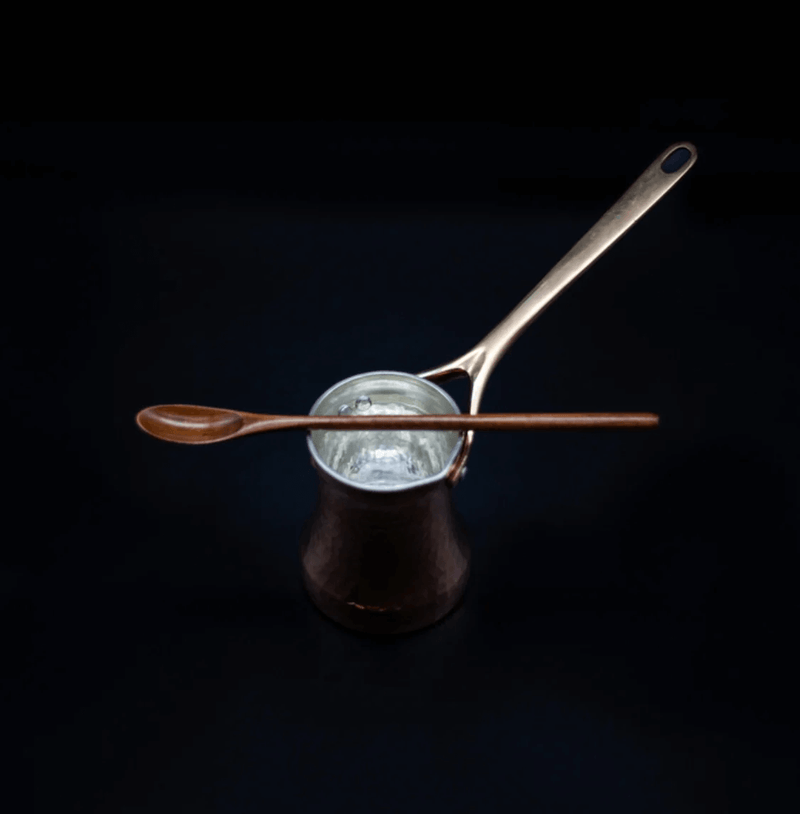 BEN RAHIM Cezwe Coffee Spoon handcrafted from olive wood for Turkish coffee; designed for even stirring, balanced extraction, and beautiful, natural grain variation.
