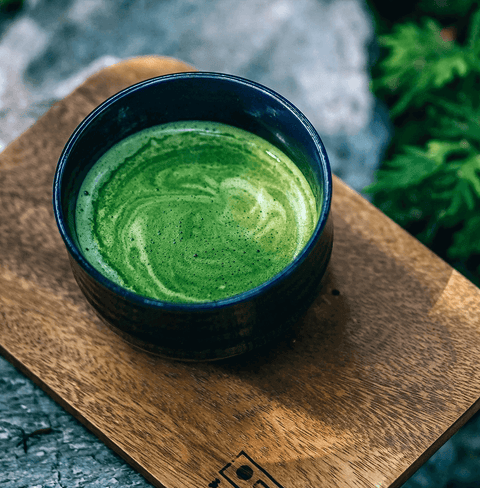 Spring Zen Matcha in a bowl, showcasing its vibrant green color and creamy texture, perfect for an authentic matcha experience.