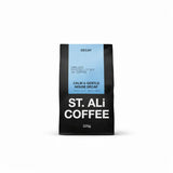 Decaf House Decaf coffee bag from ST. Ali with a calm and gentle design, highlighting its decaffeinated features.
