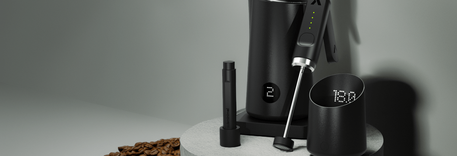 high-quality coffee accessories including the distribution pen, nano foamer, and digital dosing cup, designed to elevate your coffee brewing experience.