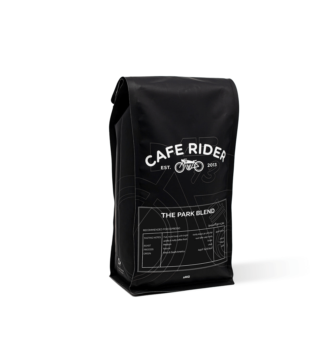 Espresso brewing recommended, full body with bright acidity and nutty-toffee finish, medium roast, natural processed beans from Africa and South America.
